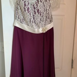 Purple and white lace bridesmaid dress